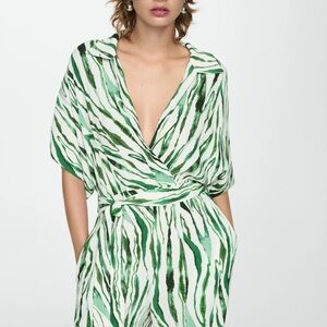 Green & White Print Jumpsuit